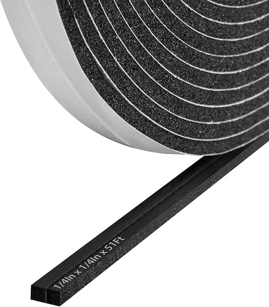 Storystore Weather Stripping Door Seal Strip, 1/4In x 1/4In x 51FT Self Adhesive Foam Tape for Door Window Insulation Soundproofing Weatherstrip, High Density Foam Seal for Doors Windows Furniture