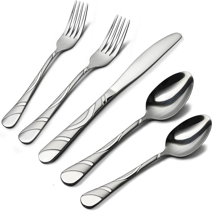 60-Piece Silverware Set for 12, 18/0 Frosted & Mirror Finish Stainless Steel Vintage Flatware Set, Modern Cutlery Set for Home Wedding Restaurant Housewarming Party Event Serving For 12