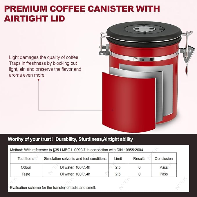 ShanSon Coffee Canister Airtight Coffee Container Stainless Steel Coffee Bean Storage Container with Scoop Coffee Canister for Beans Grounds Sugar Flour Tea Cereal,11OZ,Red
