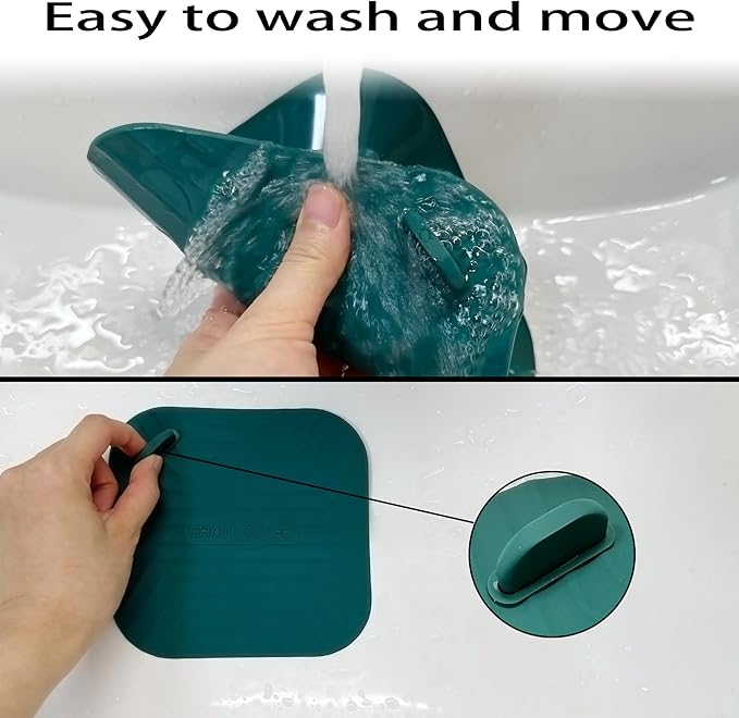 Shower Drain Cover Tub Stopper,2 Pieces Sewer Anti-Odor Mat Deodorizing Drain Plugs for Kitchen,Bathroom and Laundry(5.9x5.9 inch) Blackish Green