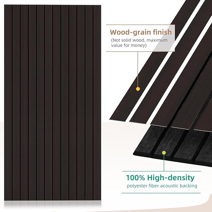 Wood Veneer Sound Panels, 10 Pack 47.2”x23.6” Wall Panels, Decorative Acoustic Panels for Walls, for Office,Home Theater,Studio,Living Room,Ebony