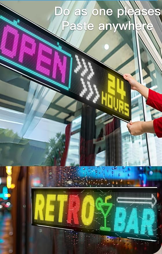 Flexible LED Display Screen, IP65 Waterproof PU+FPCB Material, Remote & App Control, for Indoor Advertising, Shop Window, Car Dealership Decoration (36.6 x 7.9in)