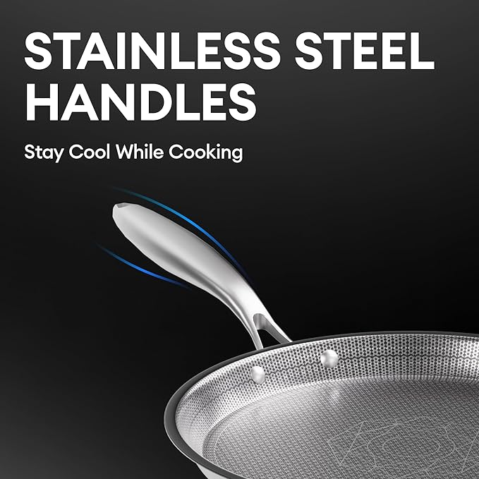 COOKER KING 10-Inch Stainless Steel Pan, Hybrid Nonstick Frying Pan, Skillet, 3-Ply Clad Cookware, Even Heat Distribution, Dishwasher & Oven Safe, with Stay-Cool Handle, Induction Compatible