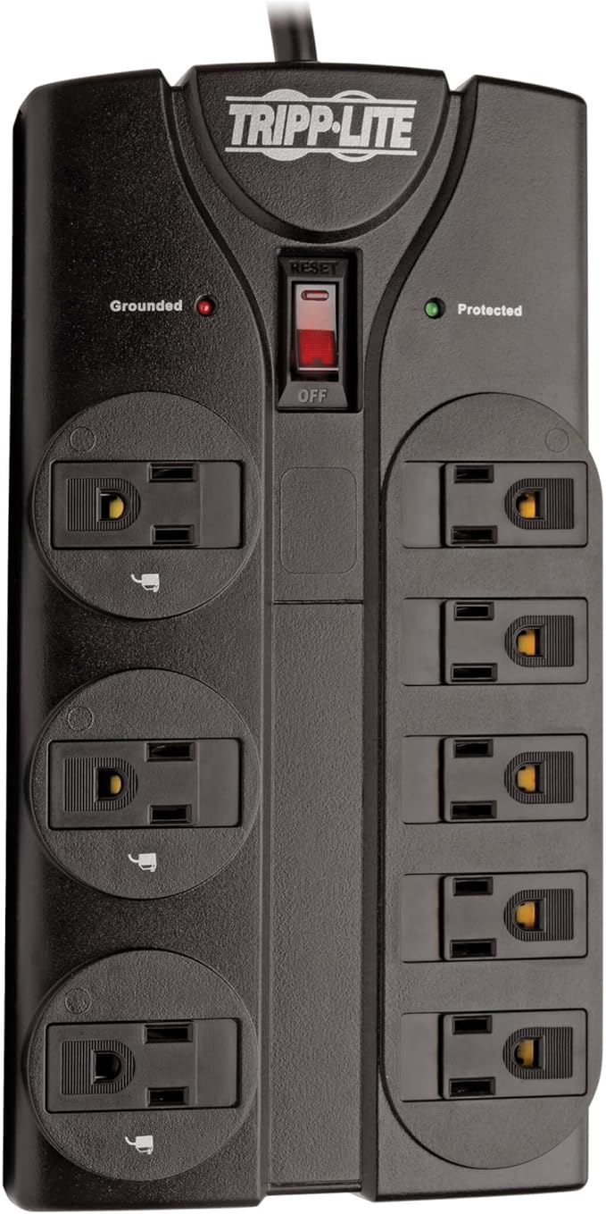 Eaton Tripp Lite Series TLP808B 8 Outlet Surge Protector Power Strip with Flat Plug, 1440 Joule Rating, Black, UL Listed & Certified, 8ft Extension Cord with Multiple Outlets for Home Office