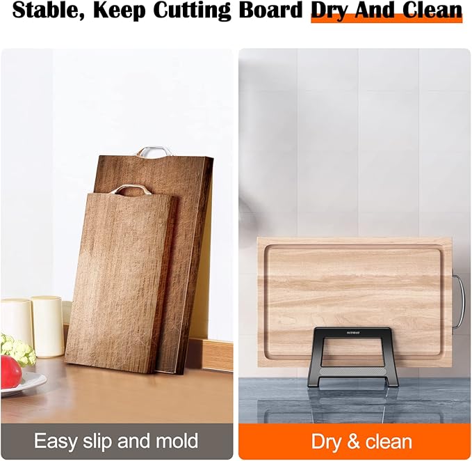 Cutting Board Holder, Cutting Board Rack Chopping Board Holder, Auto Width Adjustable Cutting Board Holder Stand for Countertop Counter Kitchen Cabinet pot lid holders (Black)