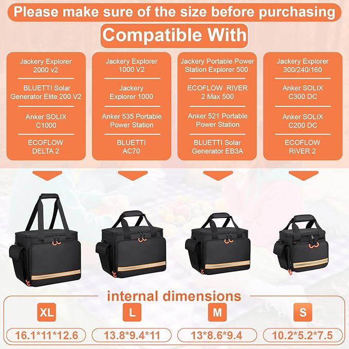 Portable Station Bag Compatible with Jackery Explorer 2000 v2, with Plenty of Room for Accessories, Waterproof and Non-slip Bottom, and Abrasion-resistant Nylon Fabric