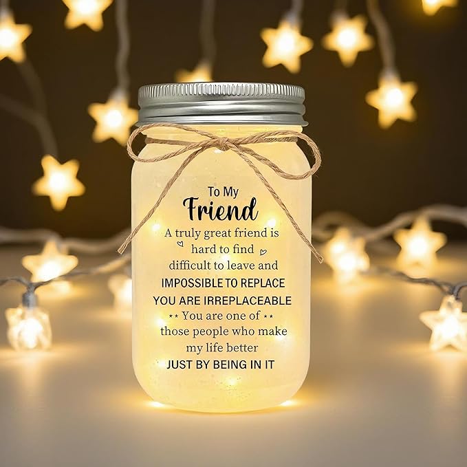 Best Friend Birthday Gifts for Women, Friendship Mason Jar Night Lights, Christmas Mother's Day Birthday Gifts for Friends Women Bestie BFF