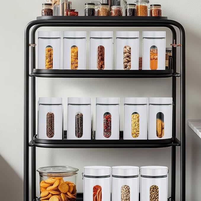 Mimorou 6 Pack Kitchen Canisters Set Airtight Coffee Sugar Tea Storage Jars with Window Glass Stainless Steel Containers with Lids for Flour Cookies Spices Grains Kitchen Decorations(White,32 oz)
