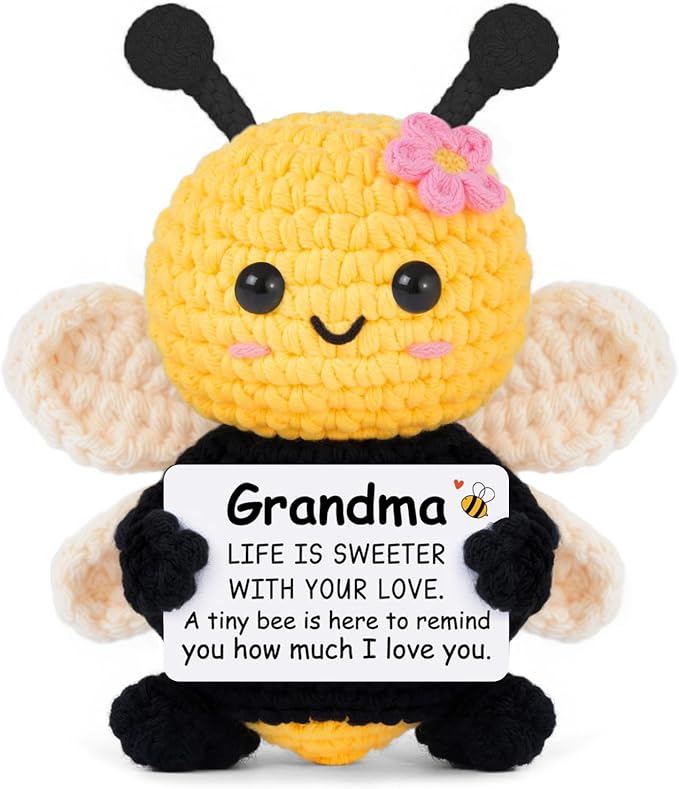 Mothers Day Grandma Gifts from Granddaughter Grandson, Birthday Gifts for Grandma - Cute Handmade Crochet Bee - Valentines for Grandmother, Emotional Support Crochet Decor