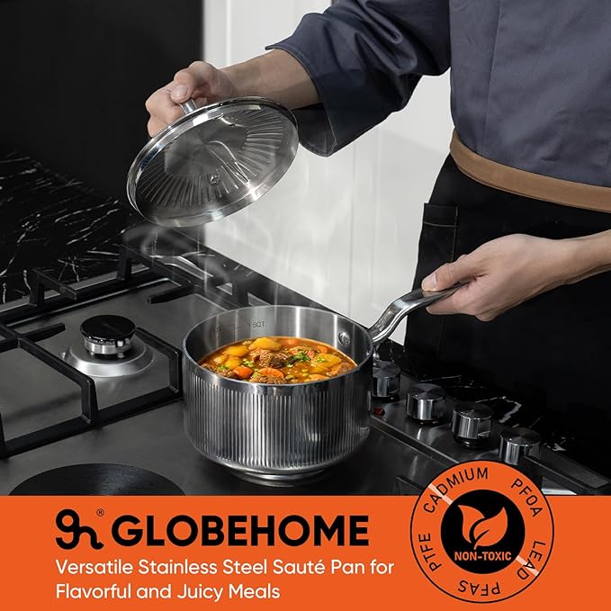 2 Quart 5-Ply Stainless Steel Sauce Pan with Lid | Dishwasher safe, Oven Safe to 800°F, Induction Ready, All cooktop compatible, PTFE/PFOA-free, Even & Rapid Heating
