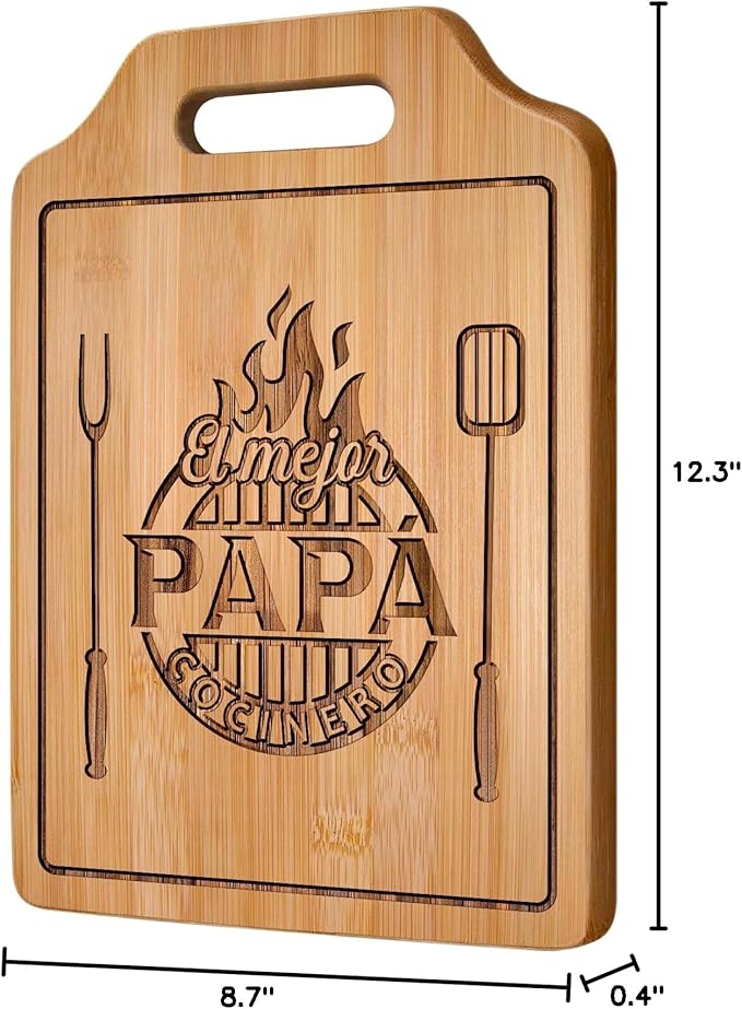 AceThrills Regalos para Papa, Regalos Para Papa Dia Del Padre – Tabla de Cortar de Bambú Grabada 12.3"L x 8.7"W x 0.4"Th