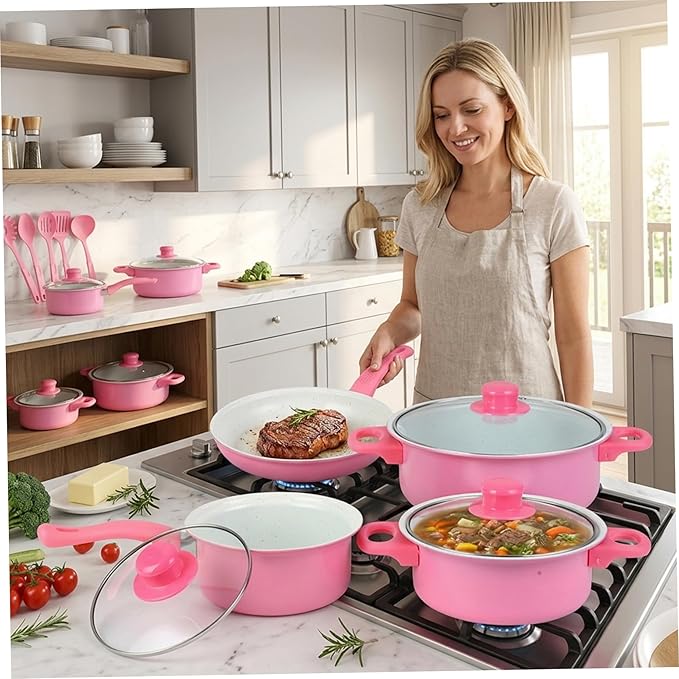 Nonstick Cookware Set, 13-piece Nonstick Cookware Set, Non Stick Pots and Pans with Frying Pan, Saucepans, Milk Pot & Utensils for Home Cooking, Style-1