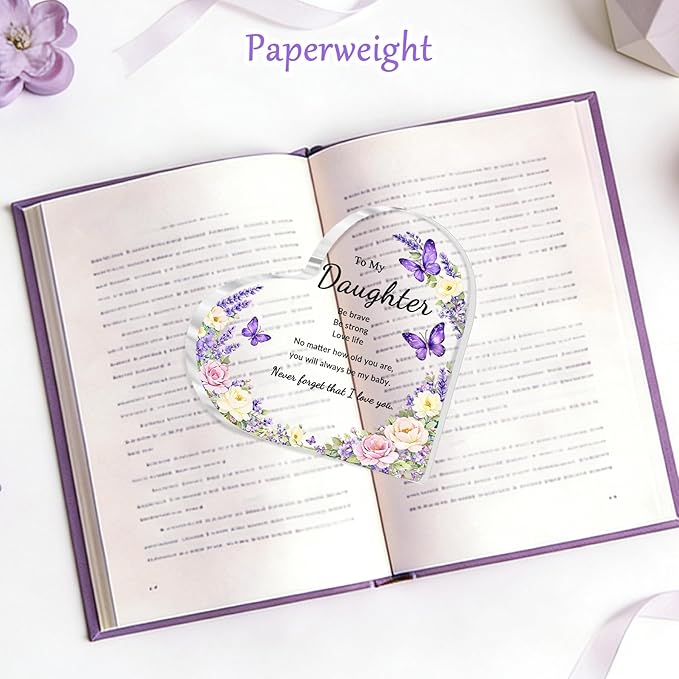 Mothers Day Gifts for Daughter, Gifts for Daughter from Mom Dad- Purple Acrylic Heart Plaque, Inspirational Adult Daughter Gift for Birthday Mother's Day Graduation