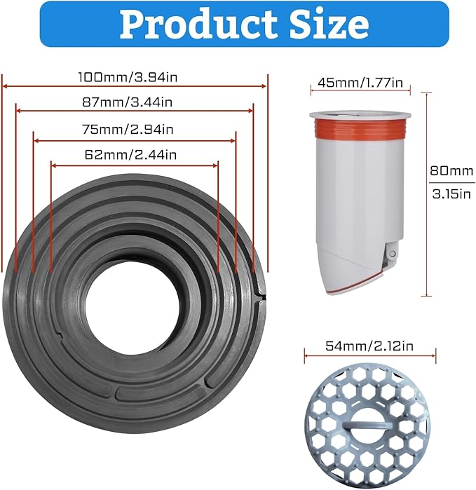 Odor-Proof Shower Drain Plug - Backflow Preventer with Magnetic Closure Valve, Hair Catcher, and Silicone Reducer Ring, Fits 1.9''-3.9'' ID Drains, Sewers, and Pipes (2)