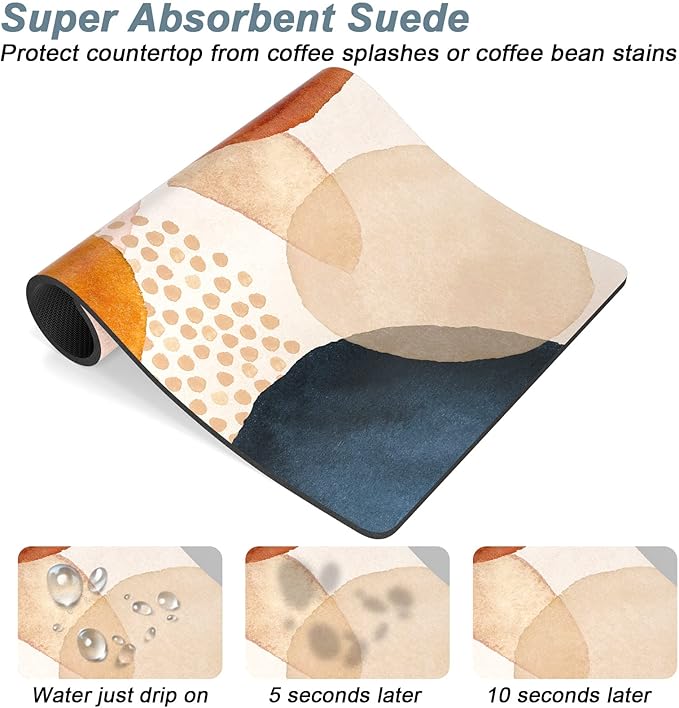 Rnivvi Coffee Mat, 16" x 24" Cute Boho Theme Coffee Bar Mats for Espresso Machine Station Accessories and Organizer, Hide Stain Rubber Backed Absorbent Dish Drying Pad for Kitchen Counter, Stones