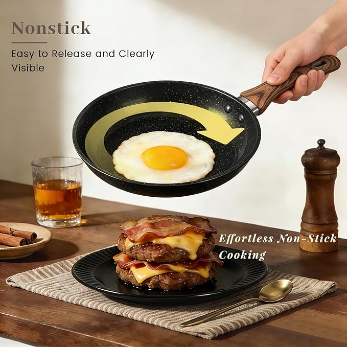 Frying Pans Skillet - 9 Pieces Nonstick Frying Pan Set Includes 3 Sizes (8"/ 10"/ 12"), PFOA Free, Induction & Oven Safe, Easy to Clean for Home Daily Cooking