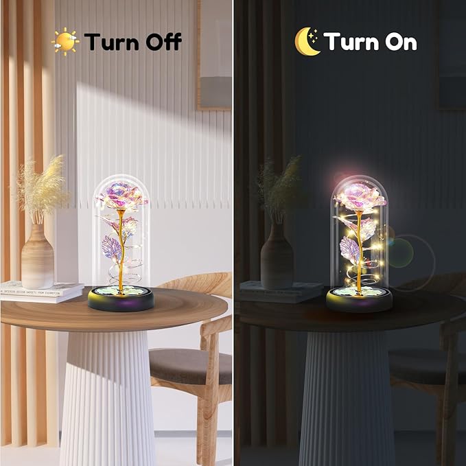 Otlonpe Mothers Day Flowers Gifts for Mom from Daughter Son, Preserved Forever Glass Light Up Rose Gifts for Grandma Wife Women Girlfriend Sister, Gift for Teacher Appreciation Graduation (Colorful)