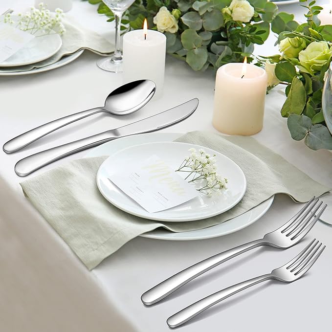 LIANYU 25-Piece Heavy Duty Silverware Set with Serving Utensils, Stainless Steel Flatware Cutlery Set for 4, Eating Utensils Tableware Include Forks Knives Spoons, Mirror Finished, Dishwasher Safe