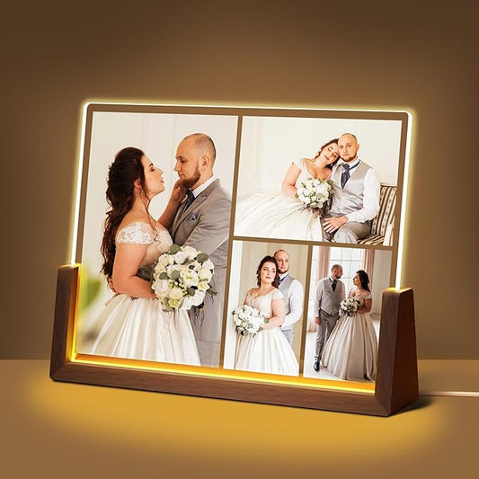 Personalized Valentines Day Couples Gifts For Him Her Husband Wife, Custom Light Up Picture Frame Acrylic Plaque With Photo, Customized Anniversary Birthday Wedding Gifts For Women Men