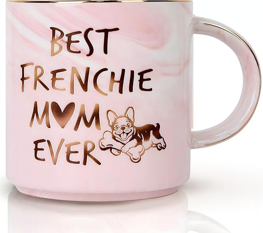 French Bulldog Gifts, Frenchie Mom Gifts Mothers Day, Best Frenchie Mom Ever Pink Marble Mug, Funny French Bulldog Gifts for Women Mothers Day, Birthday