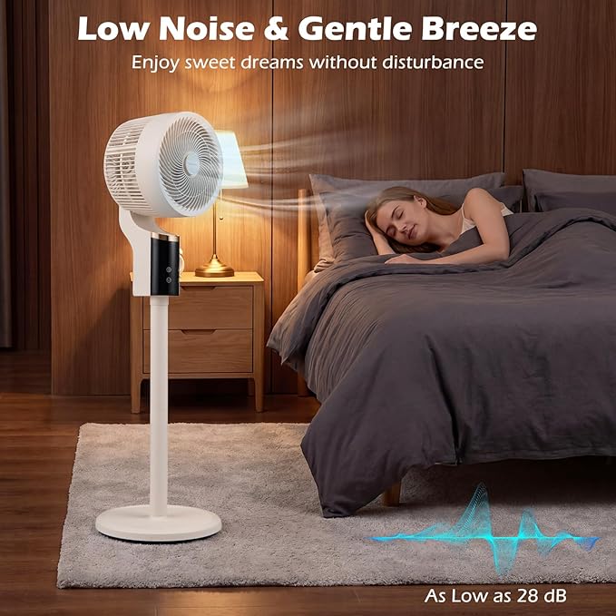COSTWAY Pedestal Fan for Bedroom, Compact Oscillating Standing Fan with 70° Oscillation, 90° Tilt, 3 Adjustable Heights, 8 Speeds, 12H Timer & Remote, Quiet Table Fan for Home Office (White)