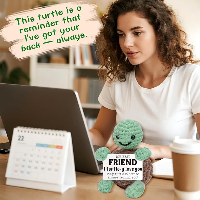 Mini Funny Turtle Best Friend Friendship Gifts for Women Men, Mothers Day Birthday Gifts for Friends Female Male Girls, I Love You Small Cute Stuff Things, Handmade Emotional Positive Crochet Turtle
