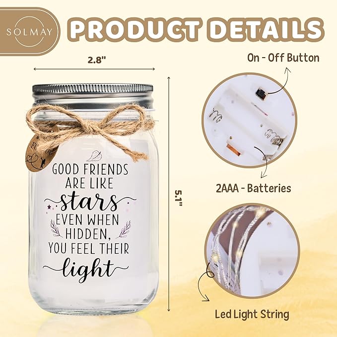 SOLMAY Friendship Gifts for Women, Mothers Day Gifts for Friends, Unique Best Friend Birthday Gift for Women, Sentimental Mason Star Jar, Bestie Birthday Gift Ideas