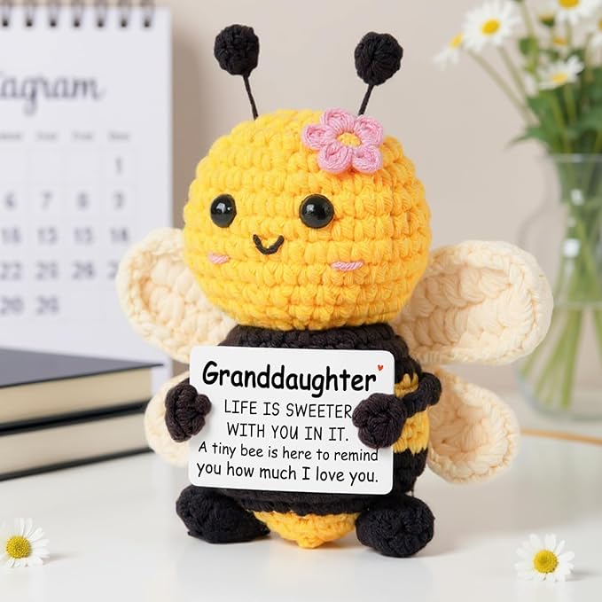 Granddaughter Gifts from Grandma Grandpa, Birthday Gifts for Granddaughter Ideas - Cute Handmade Crochet Bee - Mothers Day Birthday Present Granddaughters, Emotional Support Animal Gift