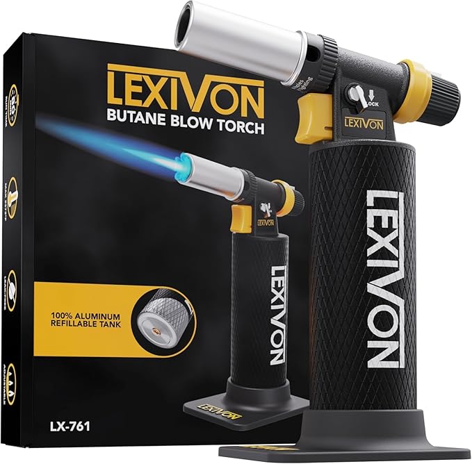 LEXIVON Butane Blow Torch, Heavy-Duty Refillable Lighter with Adjustable Flame and Pro-Grade Aluminum Tank | Ideal for Soldering and Kitchen Tasks (LX-761)