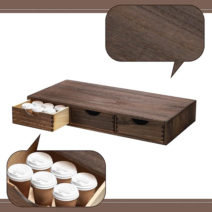 Suzile Wooden Coffee Pod Storage Drawer Cabinet Vintage Tea Organizer Holder with Drawers Coffee Cup & Accessory Storage for Home Office Brewers(3 Drawer)