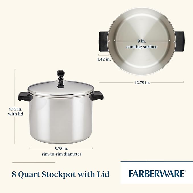 Farberware Classic Series Stainless Steel Stock Pot with Lid, 8-Quart, Silver