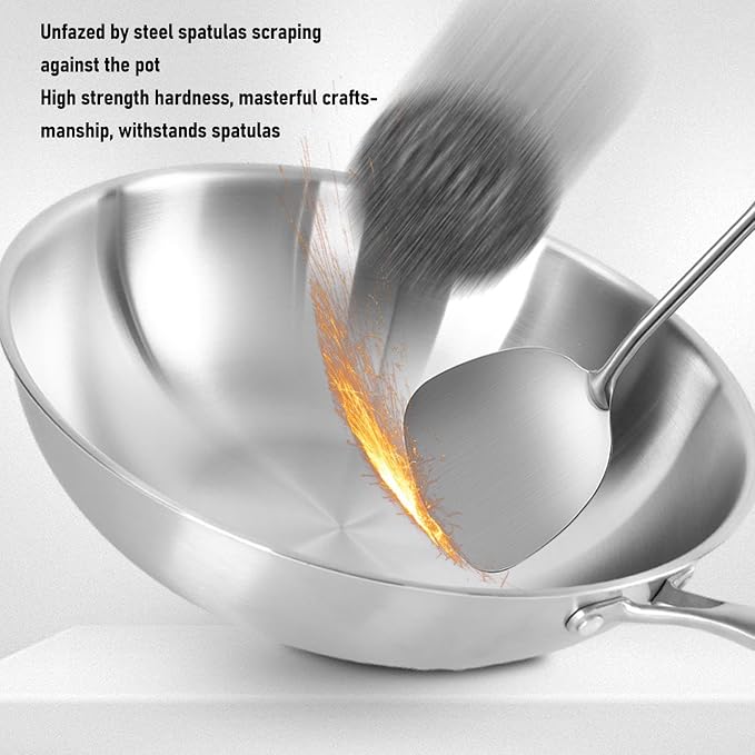 ZJchao Stainless Steel Wok Pan, Stir Frying Pan, Induction Cooking Wok with Handle Nonstick Stir Fry Cookware for Induction Electric Gas All Stove (32CM)