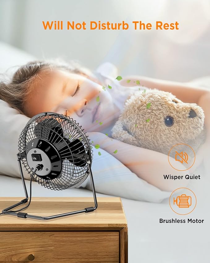 EasyAcc 5 Inch USB Desk Fan, Small USB Desk Fan, [Small Quiet Strong Airflow and 360° Rotating Personal Table Cooling Fan] USB Powered Portable Fan, 2 Speed（3.3~4.1 M/S Black (USB POWERED ONLY)