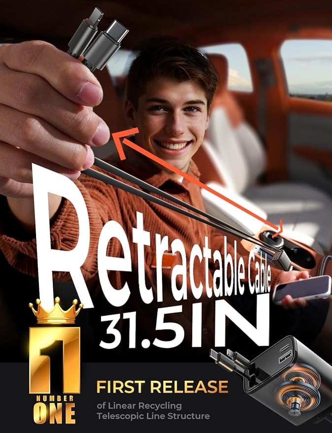 LISEN Retractable Car Charger, Gifts for Mothers Day 2026, 84W Car Charger USB C Fast Charge, Gifts for Mom Dad Him Her, Travel Essentials Car Accessories for Men Women Gifts for iPhone 17 16 15 14 13