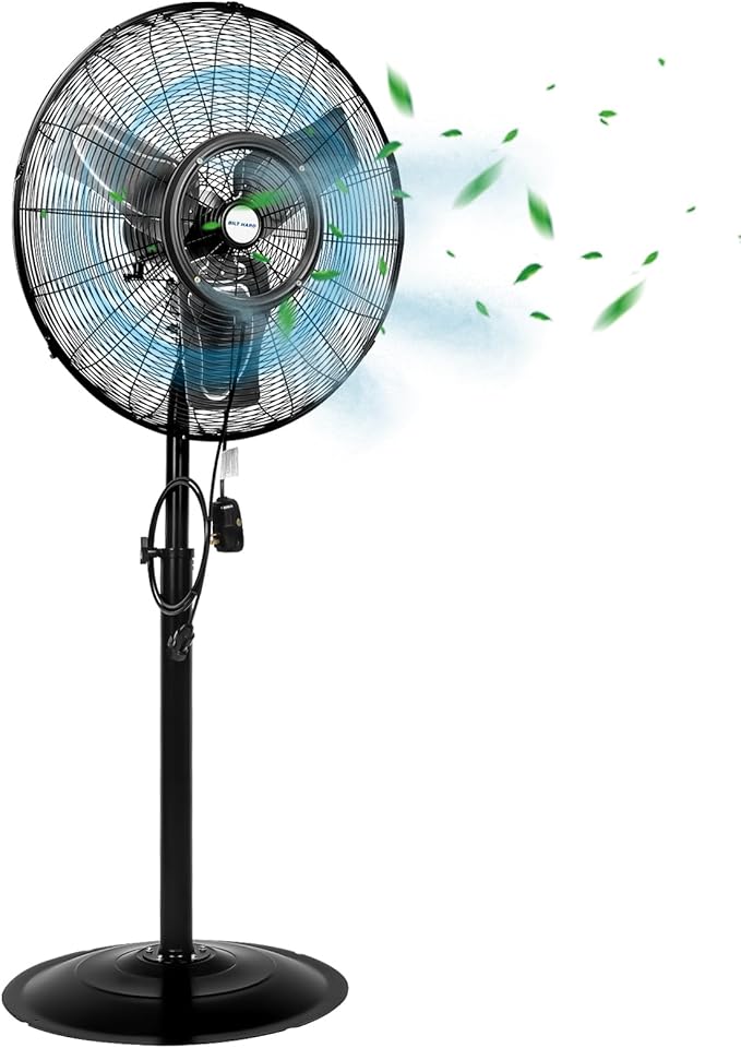 BILT HARD 24" Outdoor Pedestal Oscillating Misting Fan, 3-Speed High-Velocity Patio Misting Fans for Outside, Waterproof Tilting Fan with Mists for Outdoor Cooling, UL Listed