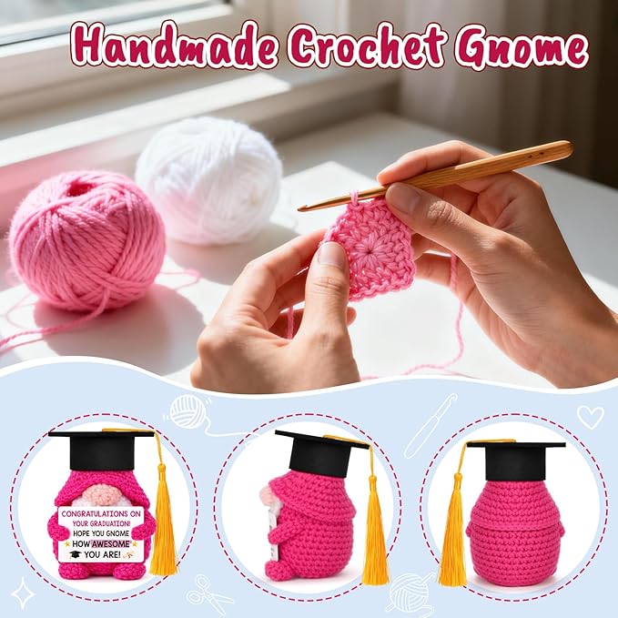 Graduation Gifts Her Women - Class of 2026 Funny Handmade Crochet Gnome Gift for Pre K Prek Kindergarten Preschool Grade Middle High School College Graduate for Him Girls Boys
