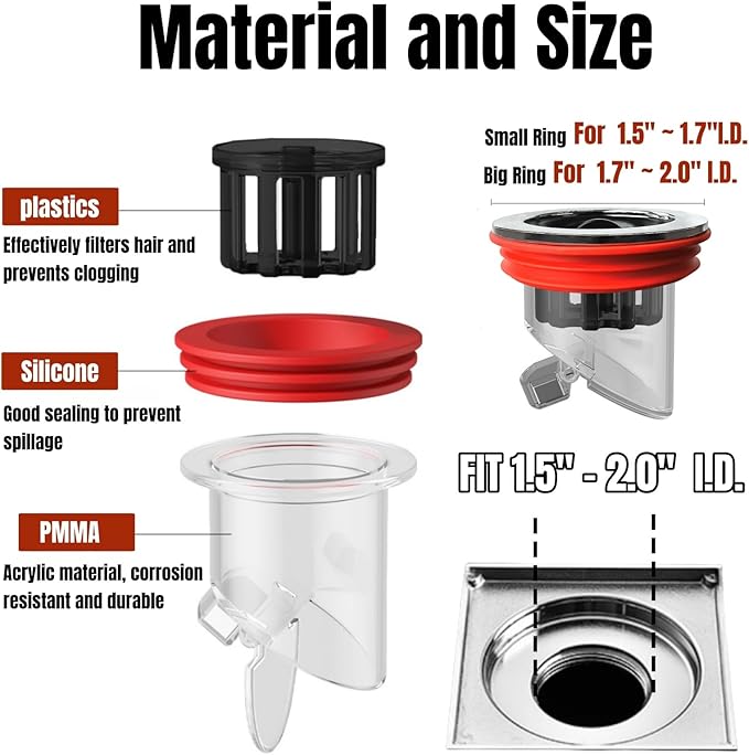 2Pcs Odor Proof Floor Drain, Floor Drain backflow Preventer, Shower Plug, Magnetic One-Way Drain Valve, Prevent Odor Dispersion in Bathrooms, and Kitchens (1.5''-2.0'' Caliber)