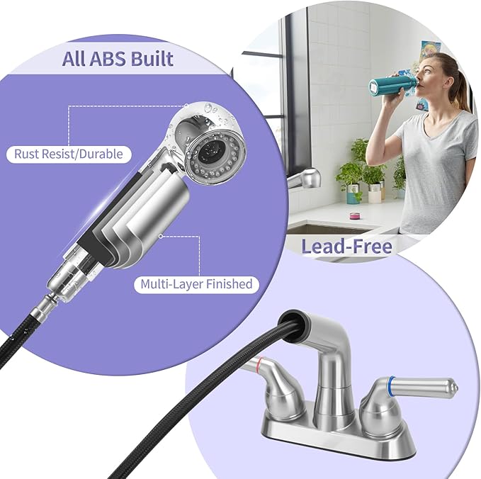 Utility Sink Faucet,Universal Laundry Tub ABS Plastic Faucet with Sprayer,Dual Handle Pull Out Faucet, Chrome Finish Laundry & Utility Room Sink Faucets,4 Inch Center Set