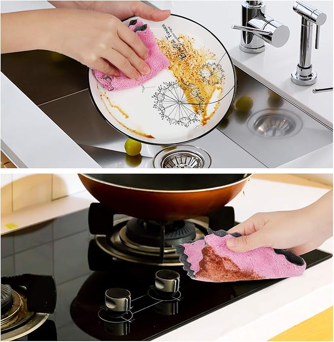 GADIEDIE 20 Pack Kitchen Dish Cloths Dish Towels,Super Absorbent Coral Fleece Cloth,Premium Cleaning Cloth,Nonstick Oil Washable Fast Drying Dish Rags for Clean Table,Dish,Glass（5Colors 6"x10"）