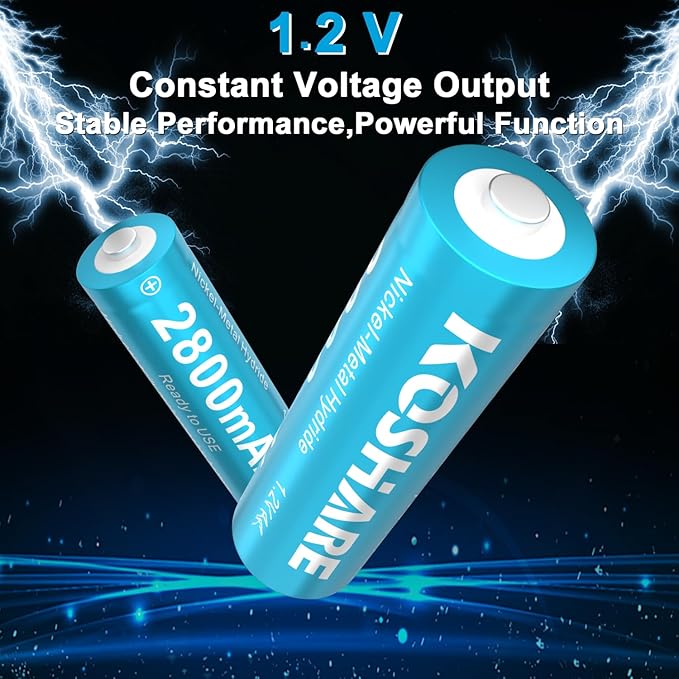 Rechargeable Batteries Ni-MH AA with Charger,8 Pack 1.2V 2800mAh AA Ni-MH Battery,High Capacity Double A Battery, Rechargeable up to 800 Times, Pre-Charged (Black+Blue, 8AA+8Slot Charger)
