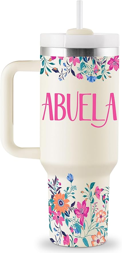 ROSTANTEN Abuela Gifts - Abuela Mothers Day Gifts in Spanish from Grandkids - Regalos Para Abuela - Abuela Birthday Gift - 40oz Travel Cup Insulated Tumbler with Lid & Straw