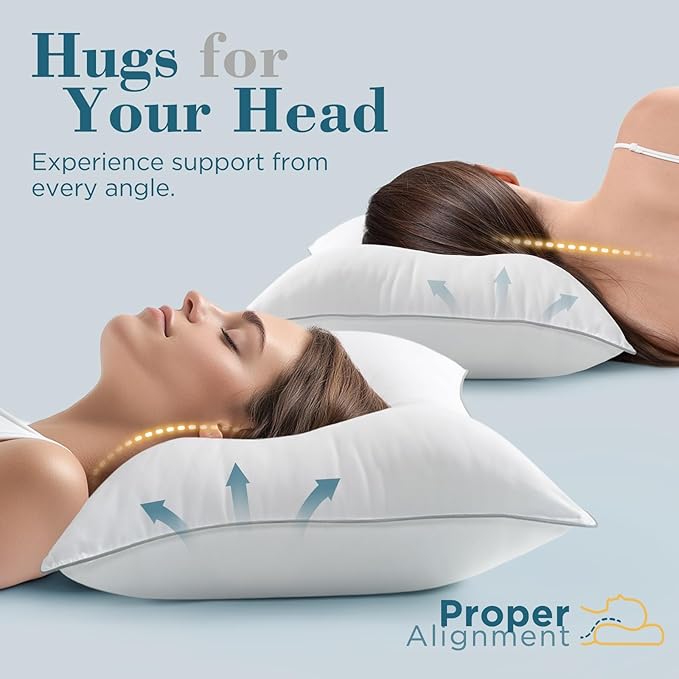 viewstar Bed Pillows King Sizes Set of 2, Hotel Quality Cooling Down Alternative Gusseted Pillows for Side, Back, or Stomach Sleepers, Double Stitch White