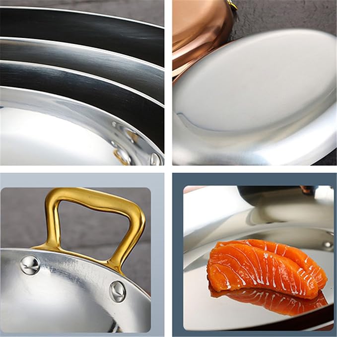 11.8 Inch Oval Spanish Paella Pan - Stainless Steel Seafood Lobster Plate Non Stick Uncoated with Dual Handle, Paella Cookware for Homes or Restaurants,Silver(Rose Gold)