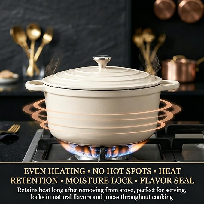 QuliMetal Enameled Cast Iron Cookware Set, 4-Piece Pots and Pans Set with Lids, 10.25" Skillet, 2QT Saucepan, 2.8QT & 4.8QT Dutch Ovens, Oven Safe to 500°F, All Stovetops Compatible - Cream White