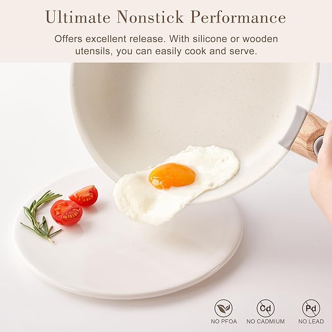 Nonstick Cookware Set - YIIFEEO Stackable Pots and Pans Set Detachable Handle Camping Cookware Granite Kitchen Cookware Sets Removable Handle, Non Toxic Nonstick Frying Pans for Cooking Set Gift Beige