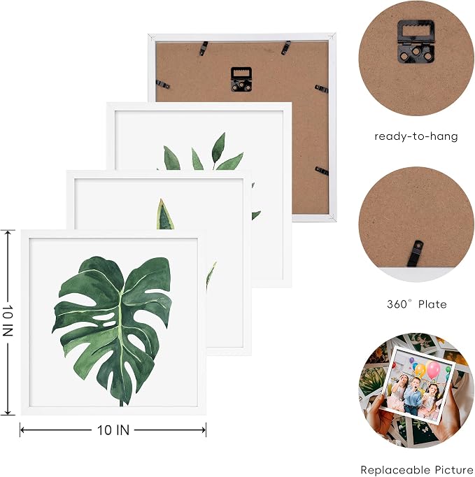 ArtbyHannah Framed Bathroom Wall Art Decor, 10x10 Inch 4 Pack Botanical Gallery Wall Frame Set Modern Farmhouse Sage Green Prints Artwork for Spa, Restroom, Bedroom, Office Decoration (White)
