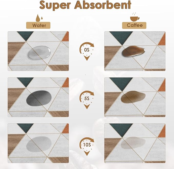 Arttown Coffee Mat for Countertops, Modern Minimalist Geometric Patchwork Brown Dish Drying Mat 2 Pcs for Kitchen Bar Accessories, Coffee Maker Espresso Machine Dish Rack Hide Stain Rubber 12x19in