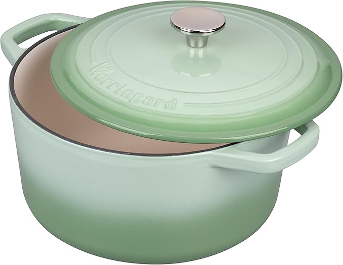 VORRINGARD Enameled Cast Iron Dutch Oven Pot with Lid, for Bread Baking, Round Bread Oven- include Sourdough Bread Baking Supplies Set, 6QT, Green