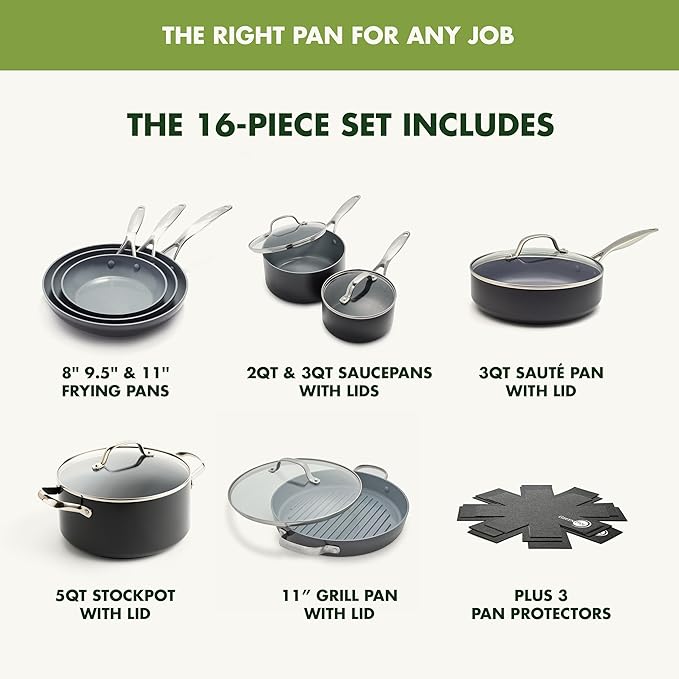 GreenPan Valencia Pro Ceramic Nonstick 13 Piece Cookware Set, Hard Anodized PFAS-Free Pots & Pans, Induction Ready, Compatible on All Cooktops, Dishwasher Safe, Oven Safe to 600F, Gray
