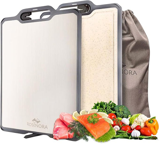 Non-toxicTitanium Cutting Board with Stand, Knife Sharpener, Grater & Storage Bag | Titanium + Wheatstraw PP Chopping Board | Healthy Kitchen Accessory for Meat, Vegetables & Fruit